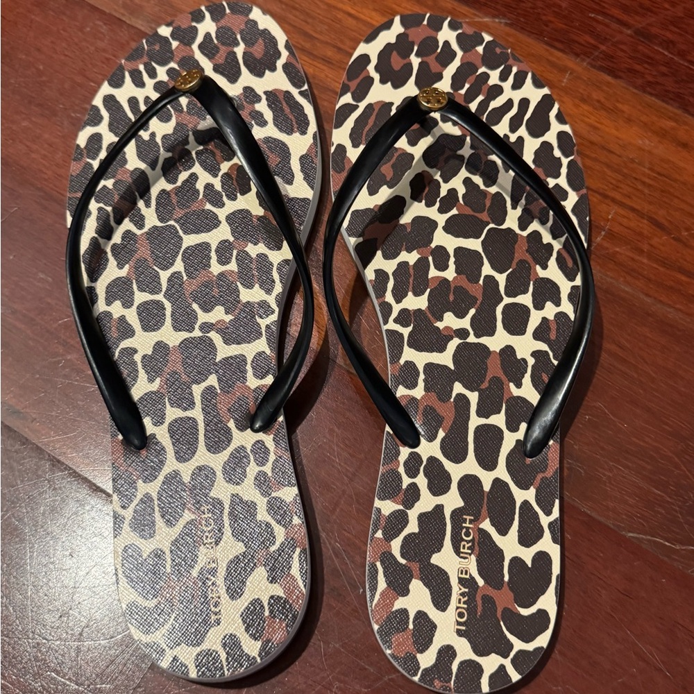 Tory Burch Animal Print Sandals - Black and Brown
